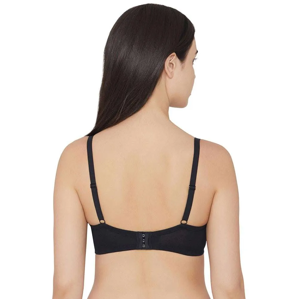 Essentials Padded Non-wired Full Cup Everyday Wear Cotton Blend T-Shirt Bra - Black