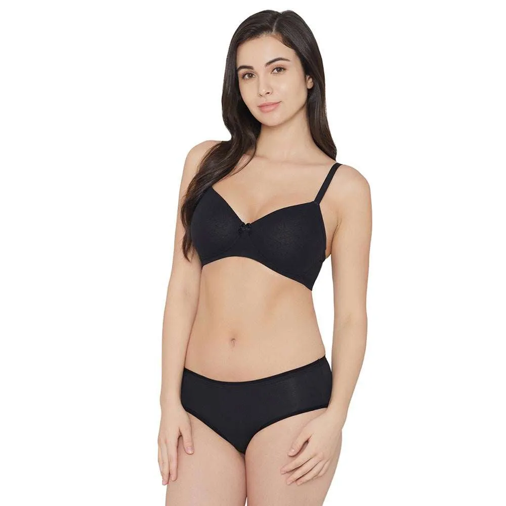 Essentials Padded Non-wired Full Cup Everyday Wear Cotton Blend T-Shirt Bra - Black