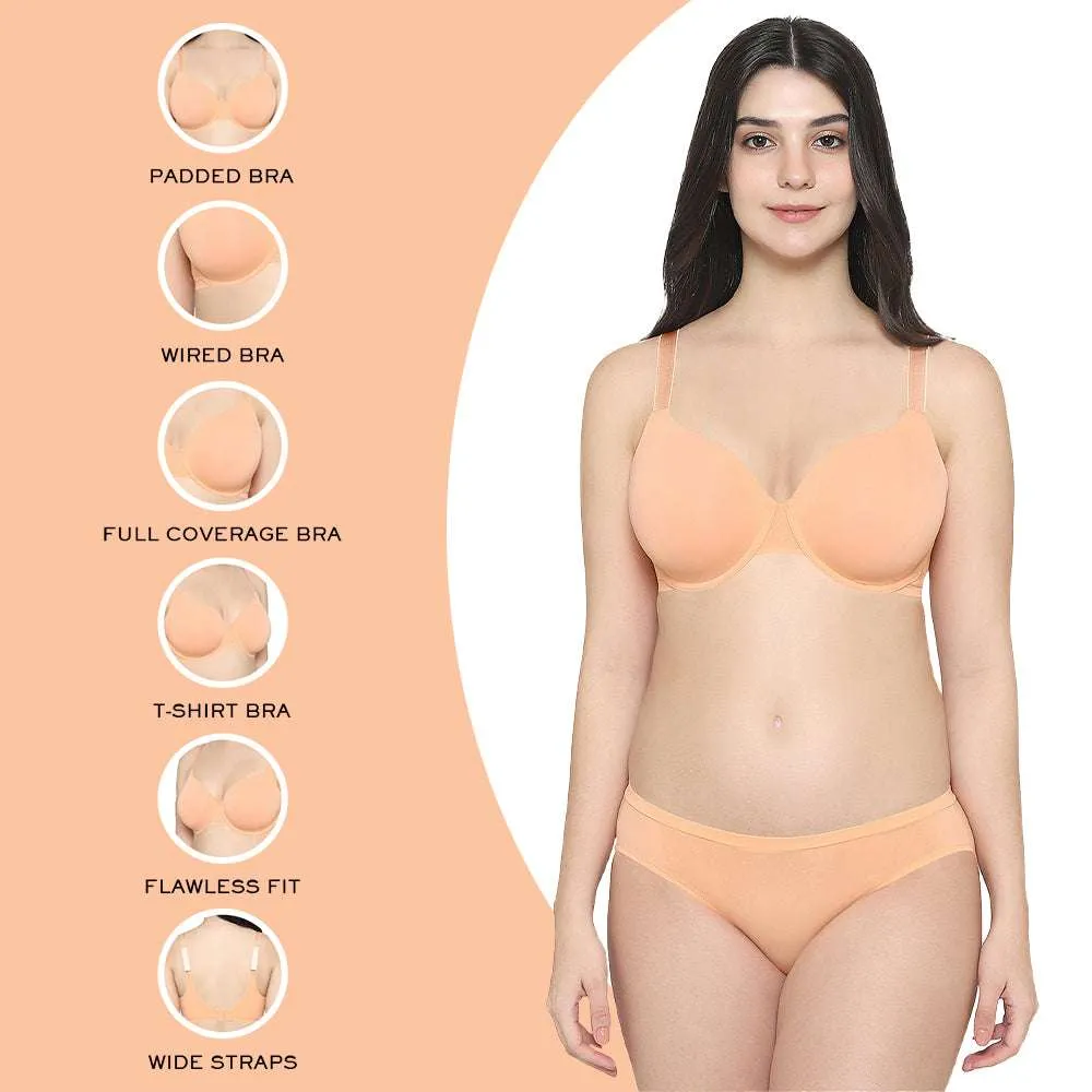 Everyday Elegance Padded Wired Full Cup Everyday Wear Smooth Finish T-Shirt Bra - Peach