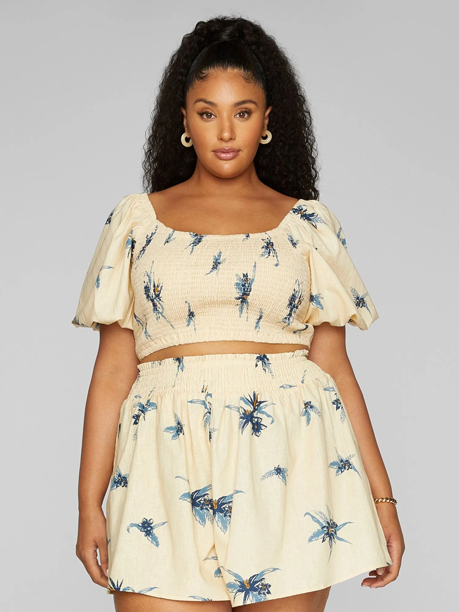 Fashion To Figure - Amelia Floral Print Linen Crop Top