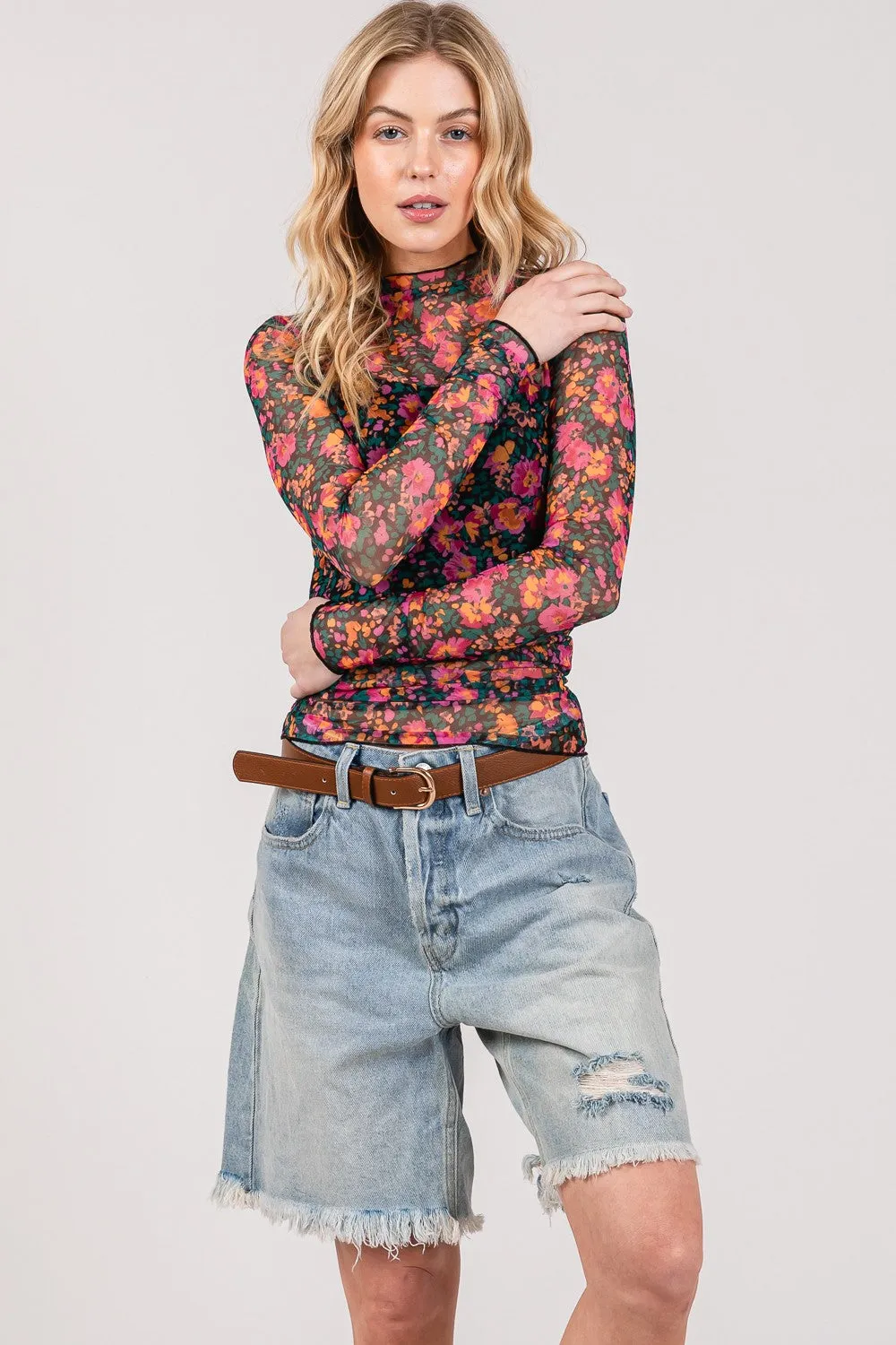 Floral Mesh Long Sleeve Top