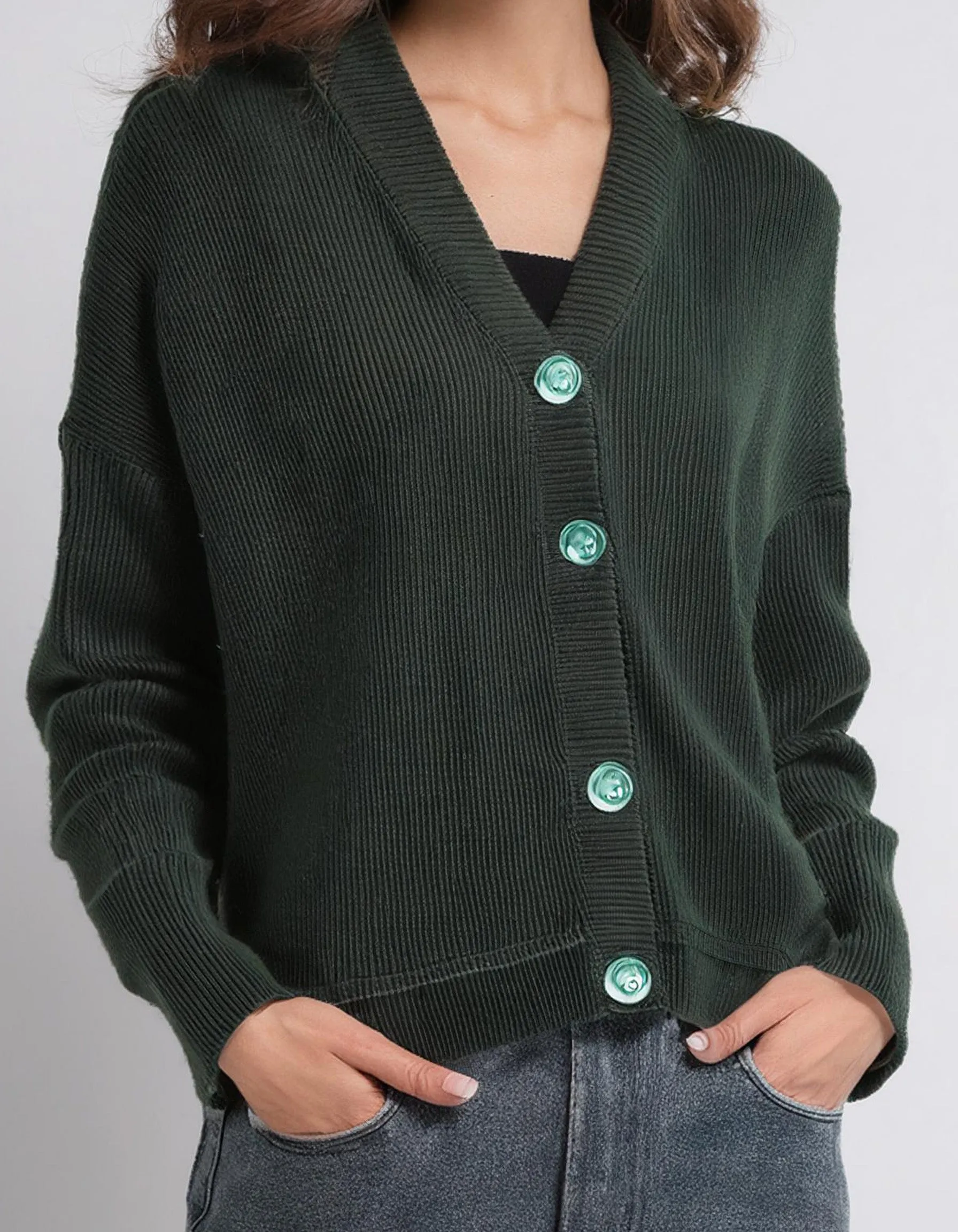 Forest Green Button-Up Cardigan