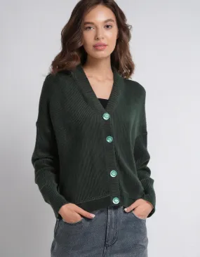 Forest Green Button-Up Cardigan