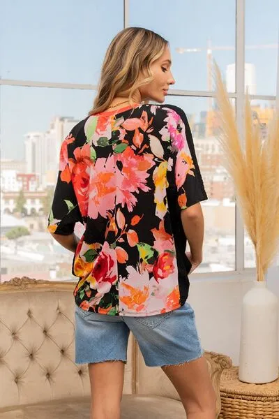 Full Size Floral Round Neck Short Sleeve T-Shirt