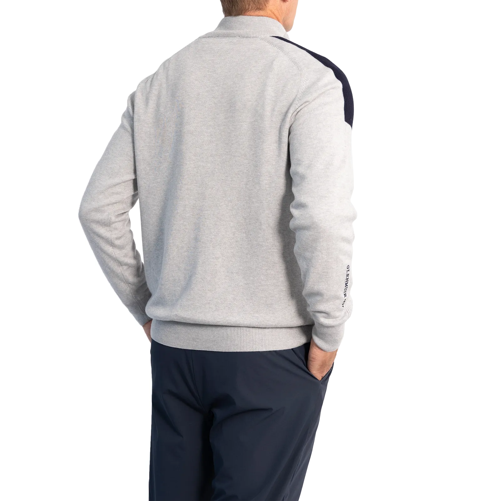 Glenmuir Selkirk Quarter Zip Ribbed Sleeve Cotton Golf Pullover - Light Grey Marl