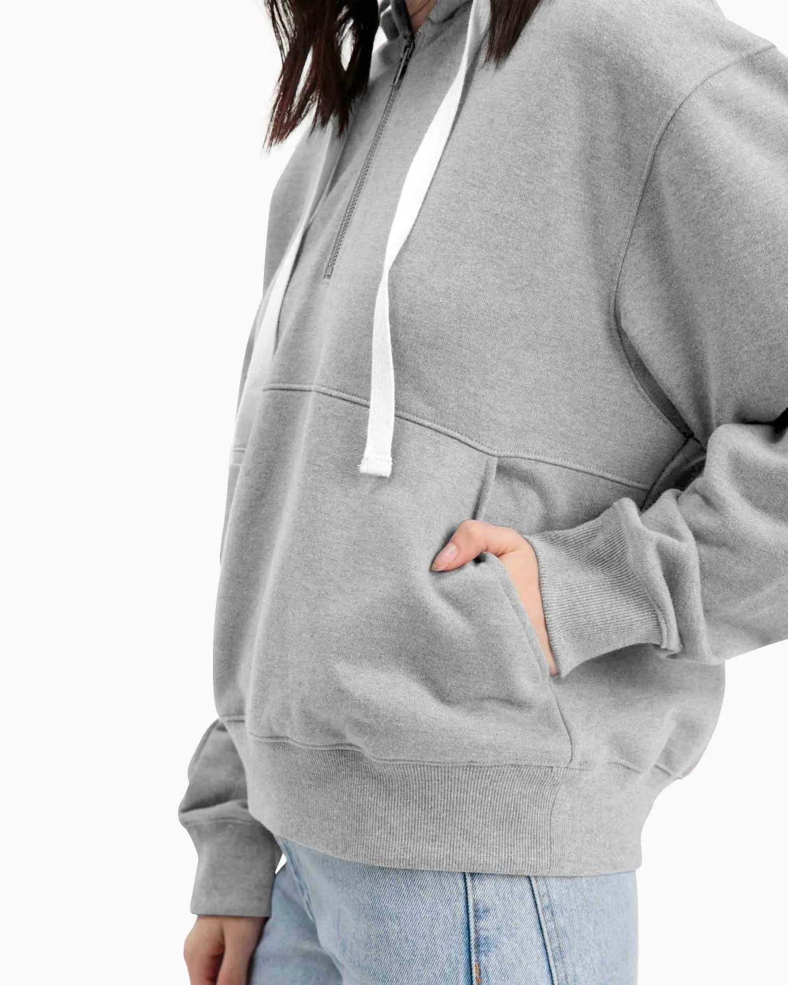 Half-Zip Fleece Hoodie (Heather Grey)