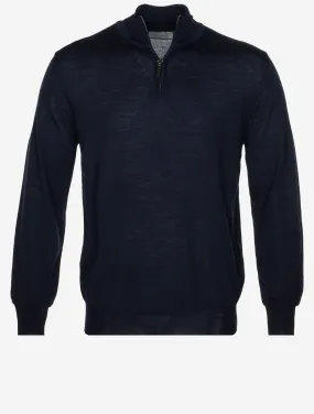 Half Zip Merino Wool Knitwear Navy