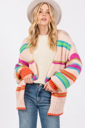 Hazel Blues® |  SAGE   FIG Rainbow Striped Open Front Knit Cardigan