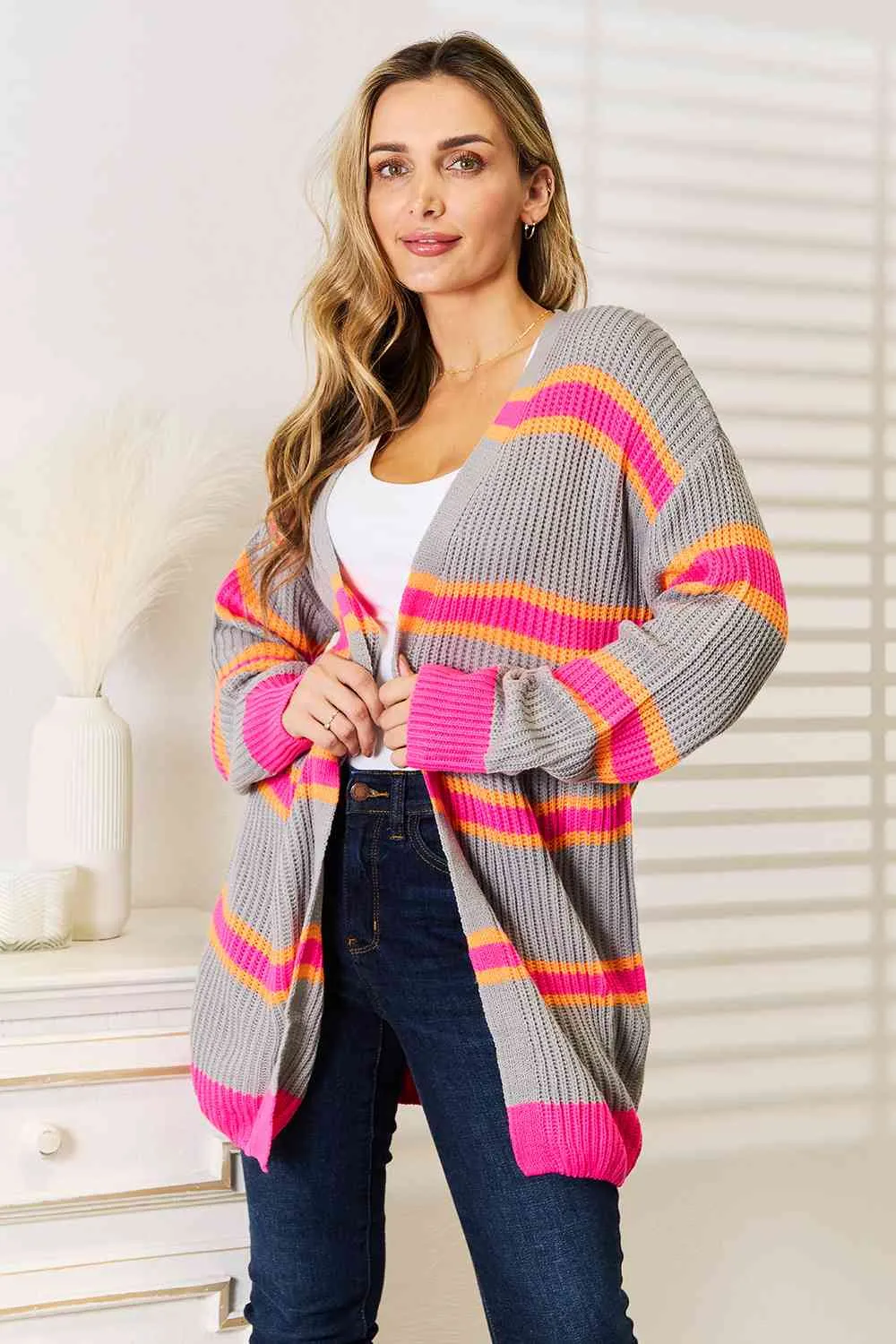 Hazel Blues® |  Woven Right Ribbed Long Sleeve Cardigan