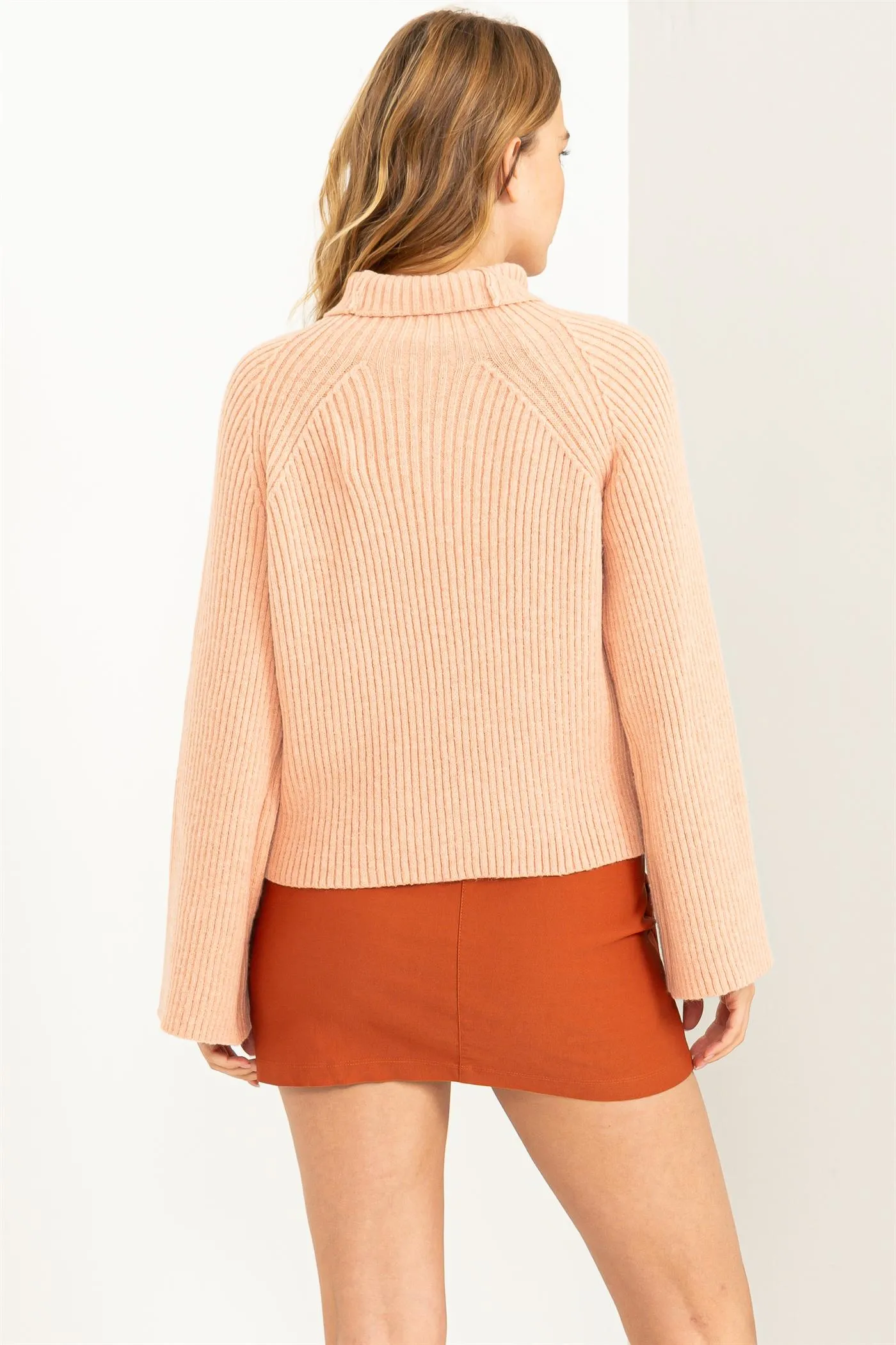 HF23F814-Mock Neck Ribbed Sweater Pullover