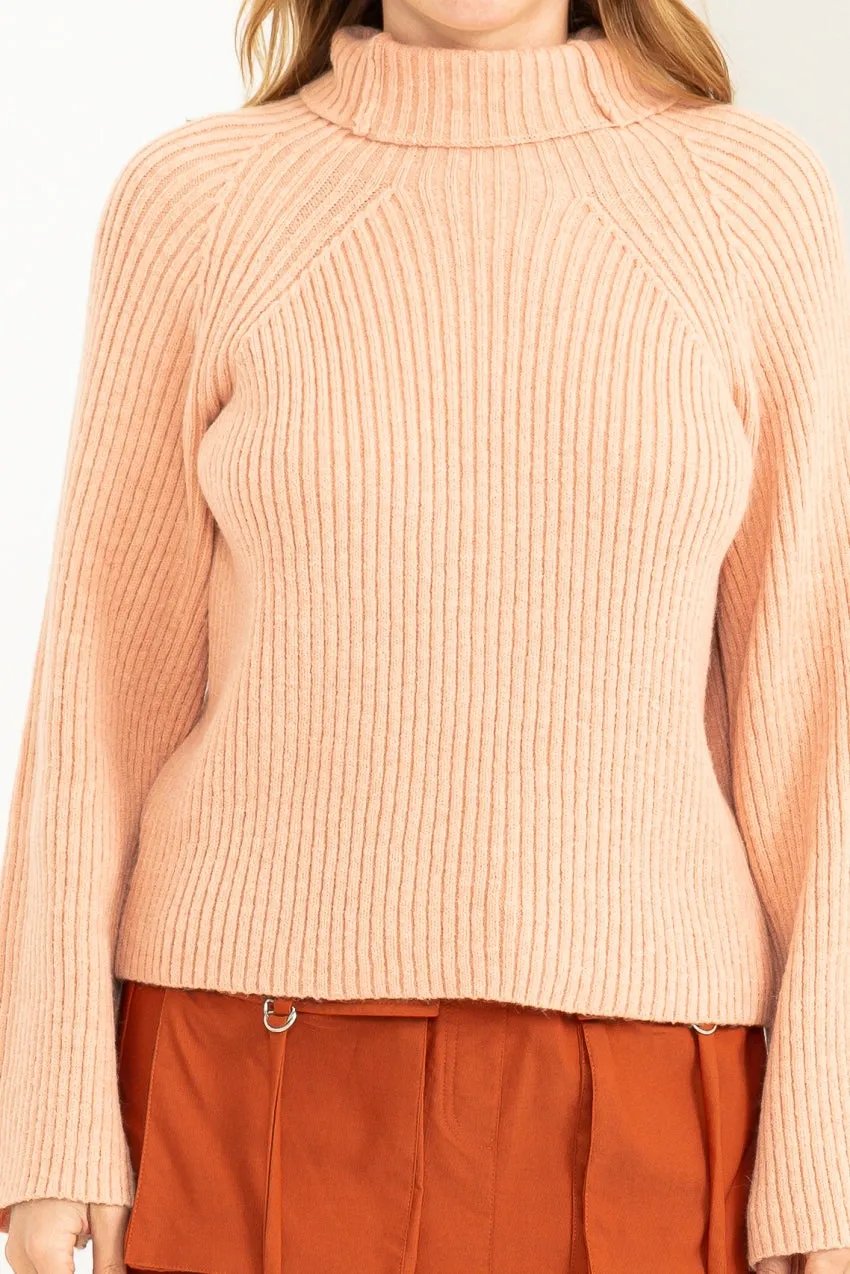 HF23F814-Mock Neck Ribbed Sweater Pullover