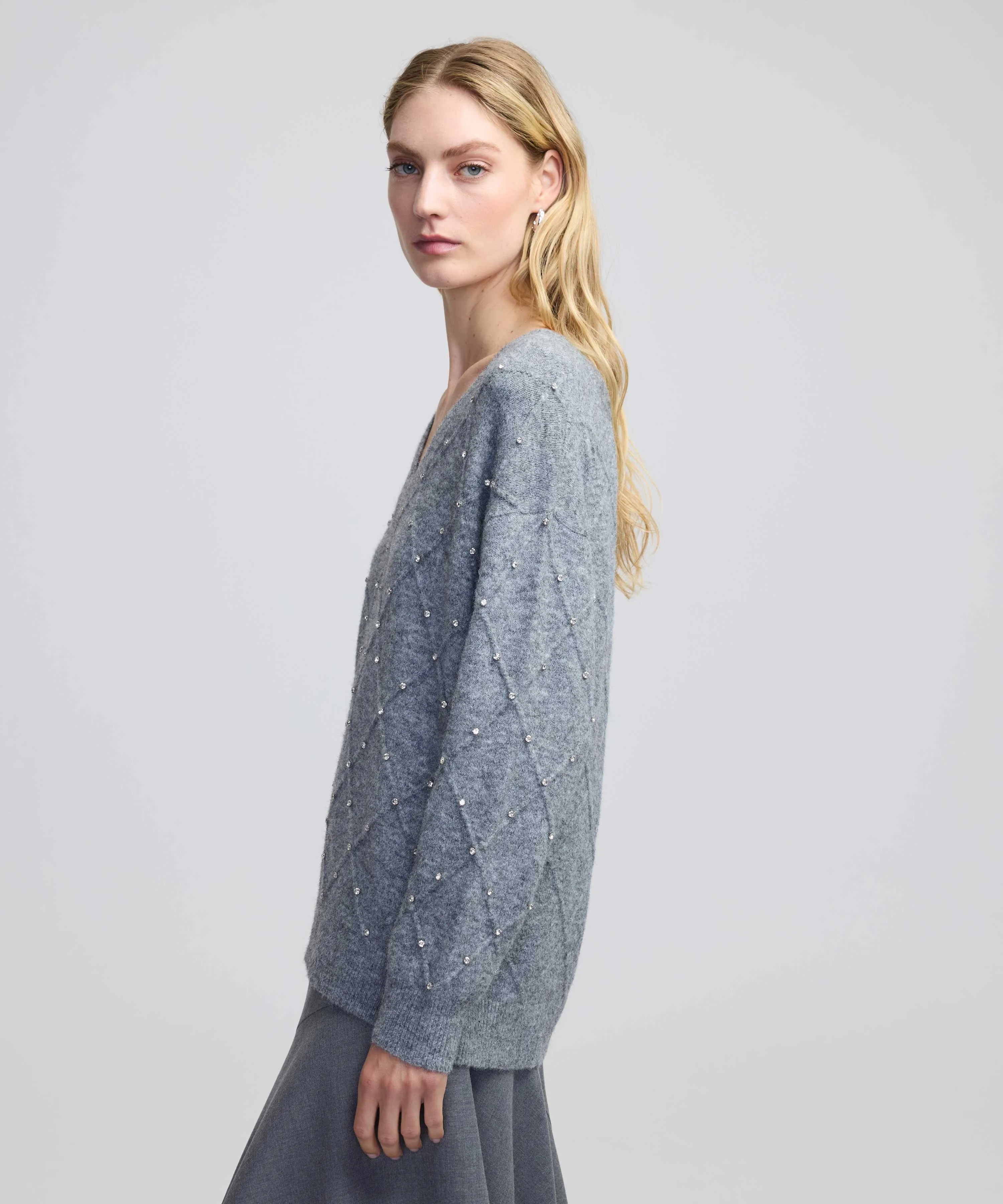 Ipekyol Crystal Stone Embroidered Knitwear Grey