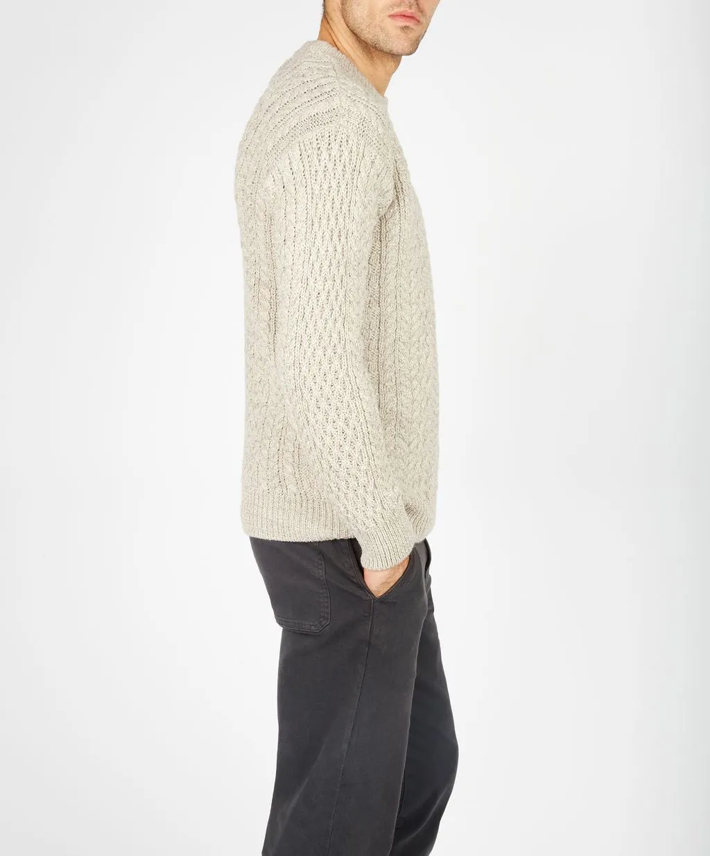 IRELANDS EYE CUILEANN ARAN CREW SWEATER - STONE