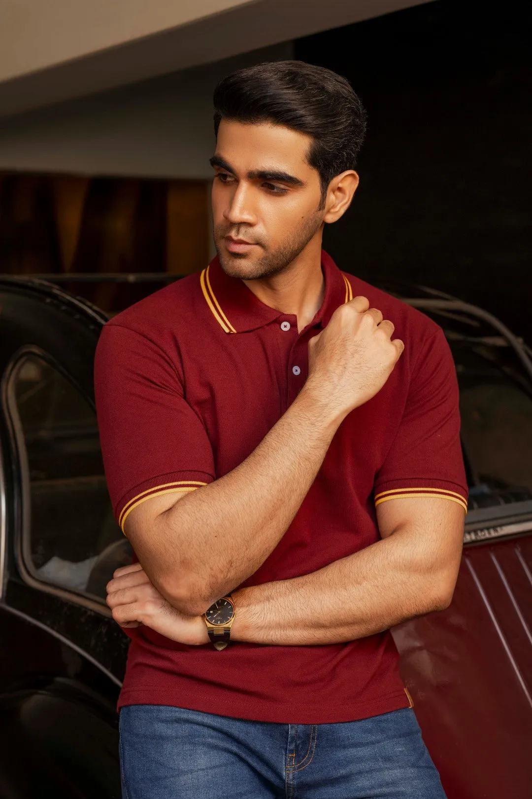 IVAR® Dark Maroon with Gold Rib Polo