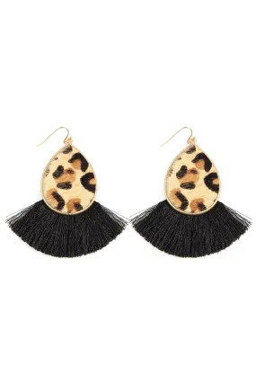 Ke7083 - Animal Print Tassel Fringe Earrings