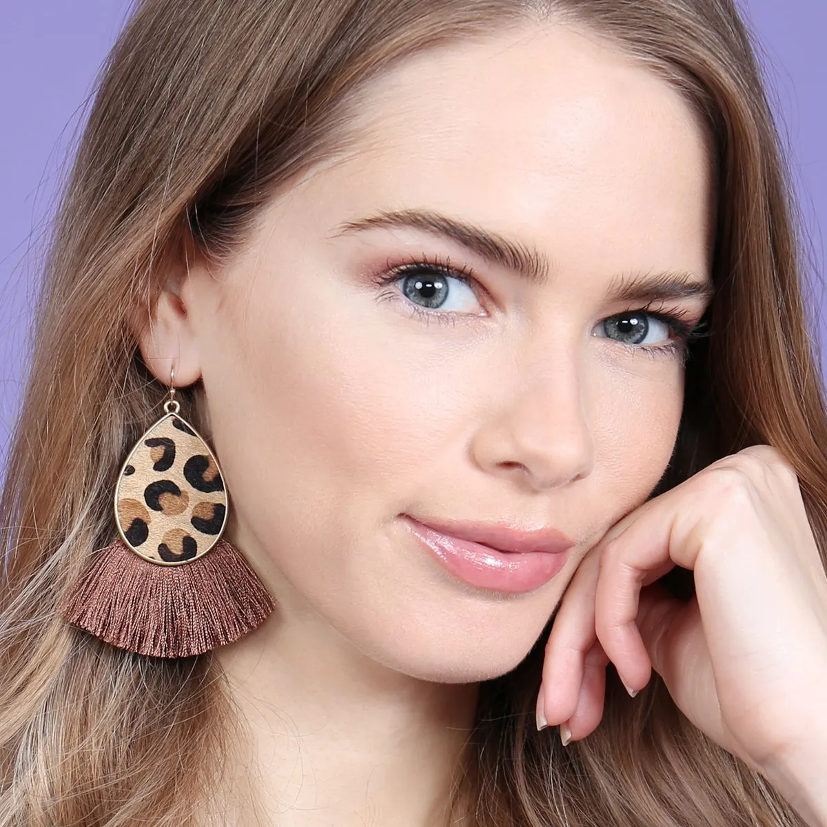 Ke7083 - Animal Print Tassel Fringe Earrings