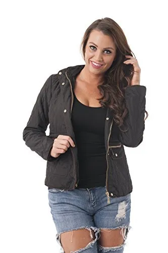 Khanomak Waist Drawstring Quilted Padding Hoodie Jacket