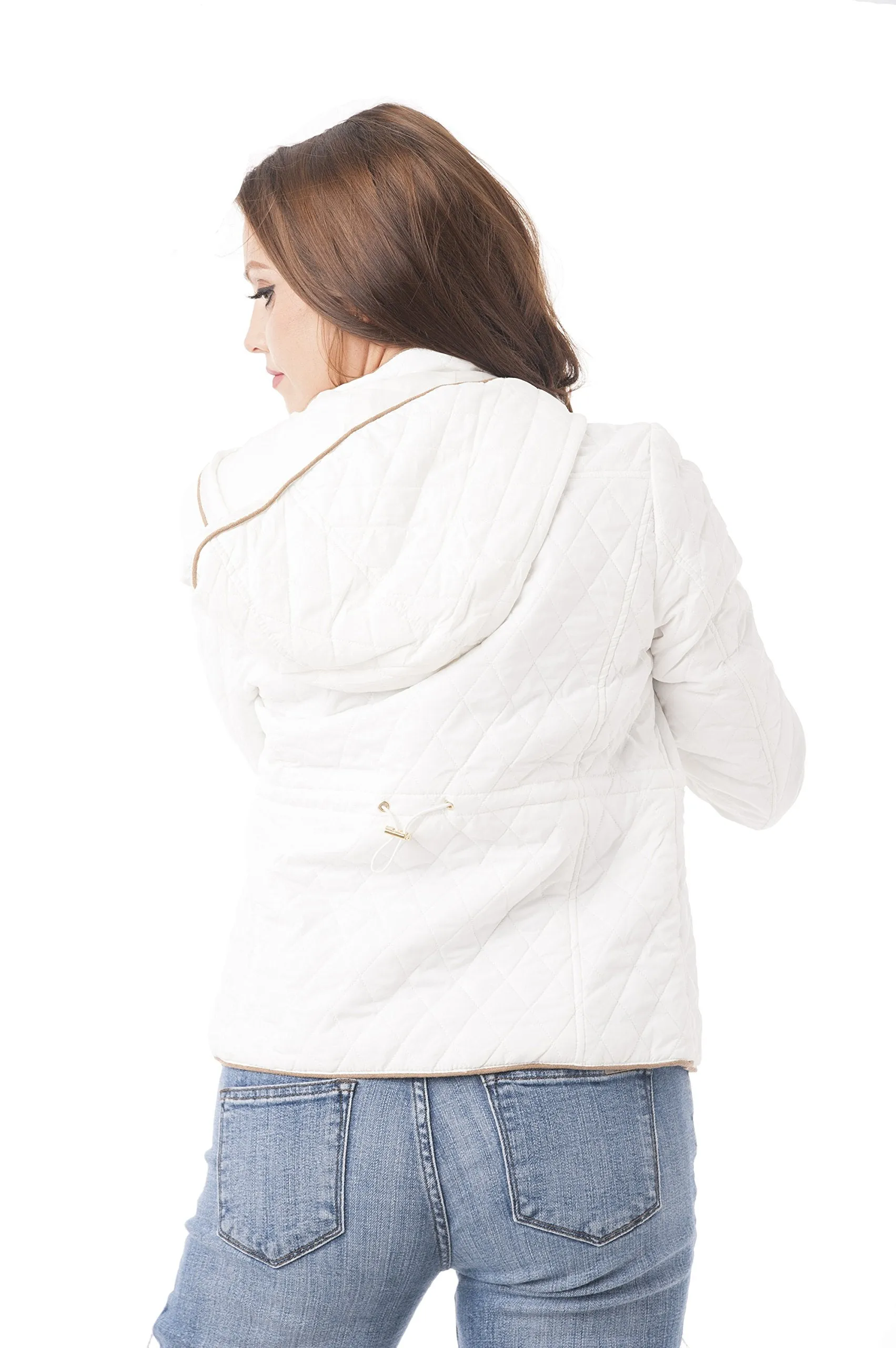 Khanomak Waist Drawstring Quilted Padding Hoodie Jacket