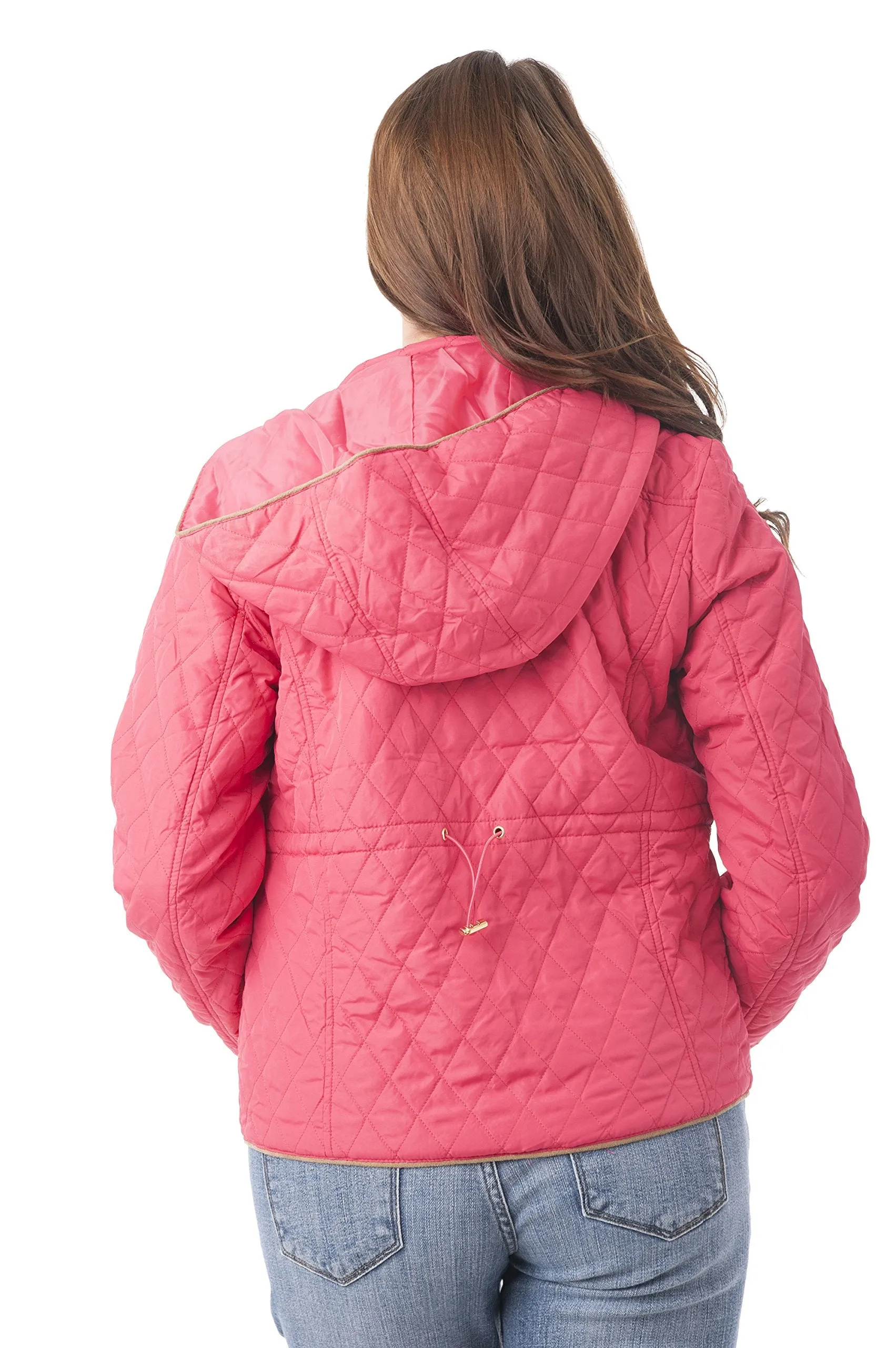 Khanomak Waist Drawstring Quilted Padding Hoodie Jacket