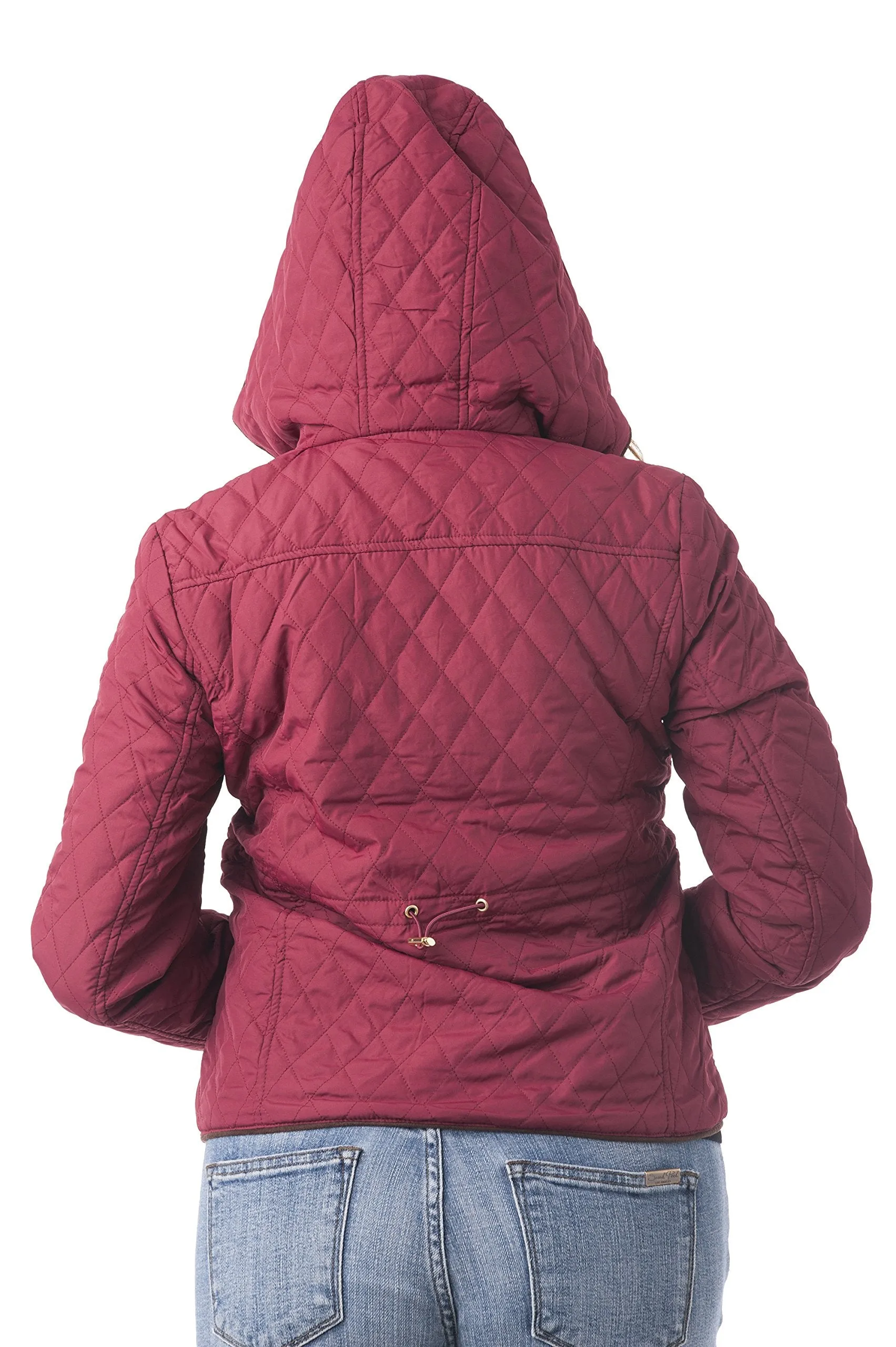 Khanomak Waist Drawstring Quilted Padding Hoodie Jacket