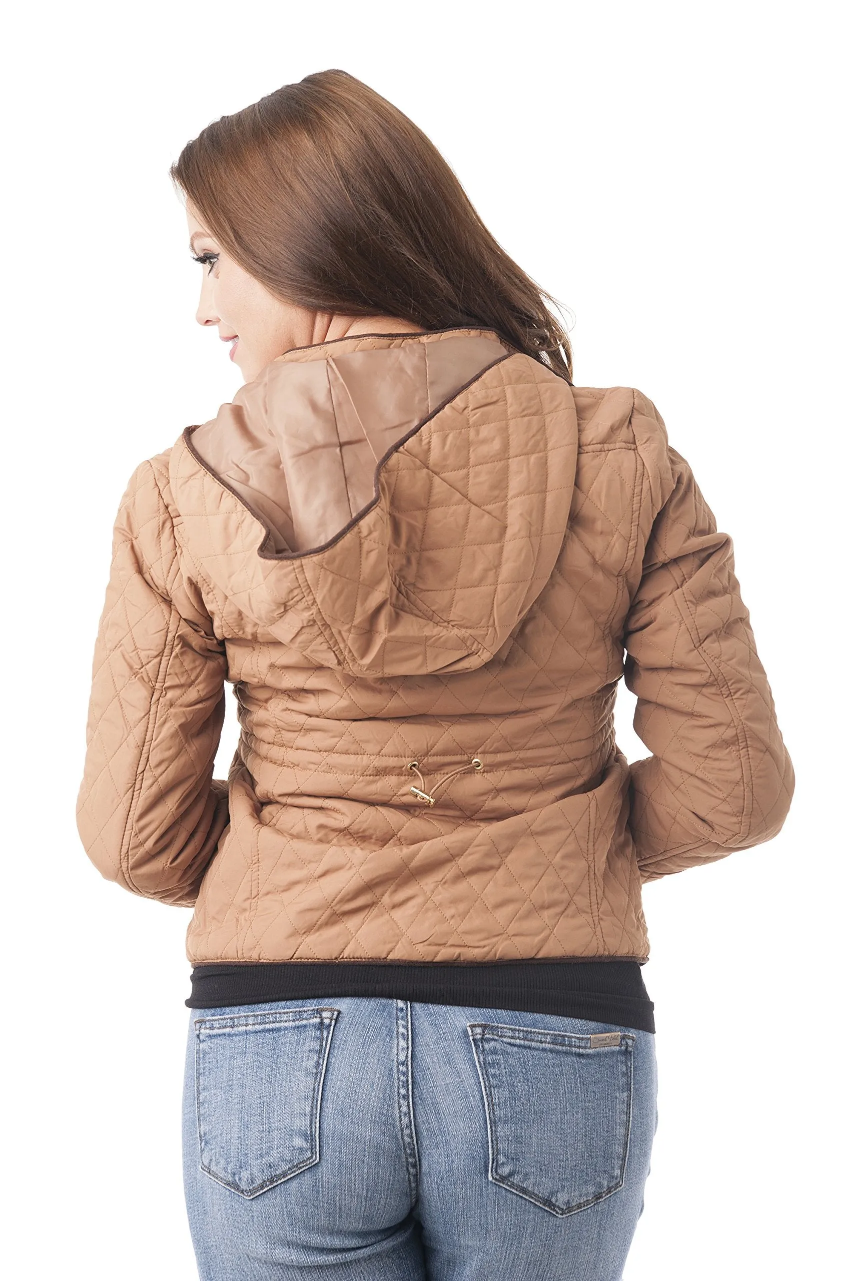 Khanomak Waist Drawstring Quilted Padding Hoodie Jacket