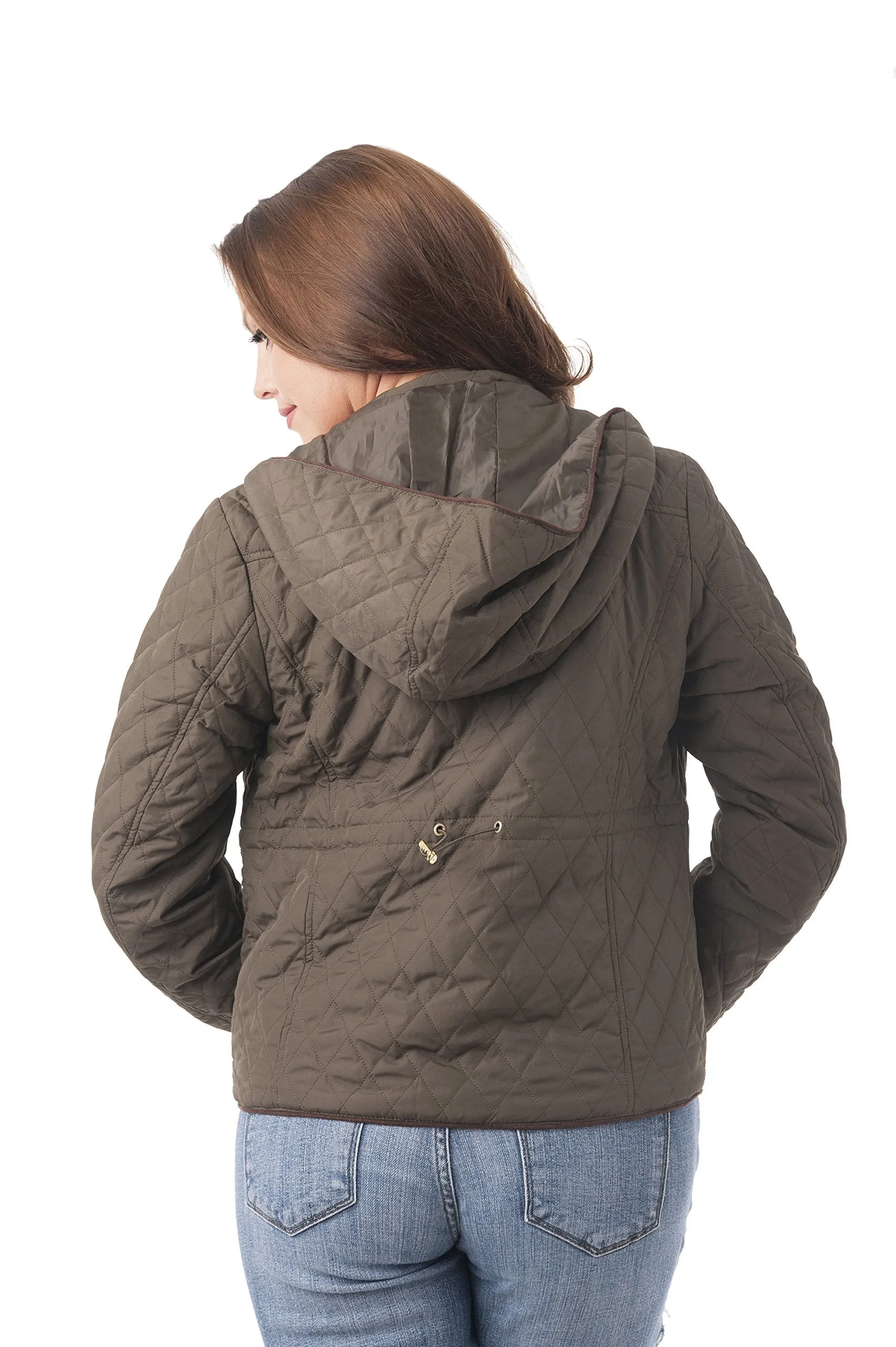 Khanomak Waist Drawstring Quilted Padding Hoodie Jacket