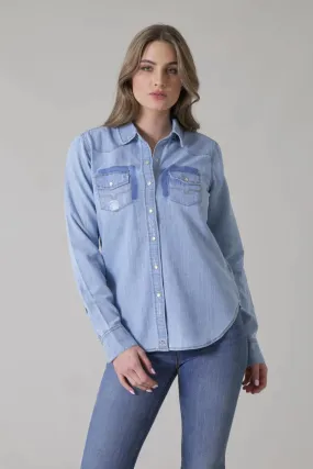 Kimes Ranch Ladies Kaycee Destroy Wash Denim Shirt