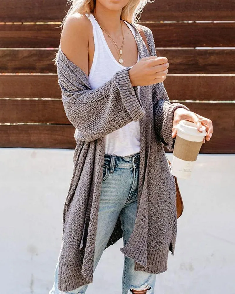 Knit Open-Front Split Cardigan