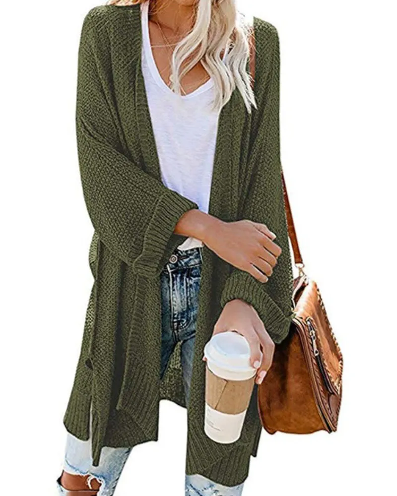 Knit Open-Front Split Cardigan