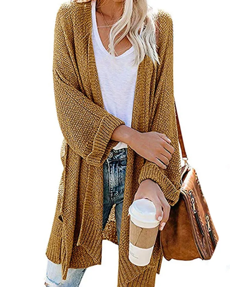 Knit Open-Front Split Cardigan