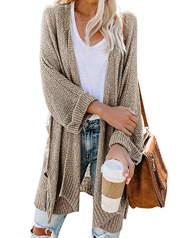 Knit Open-Front Split Cardigan