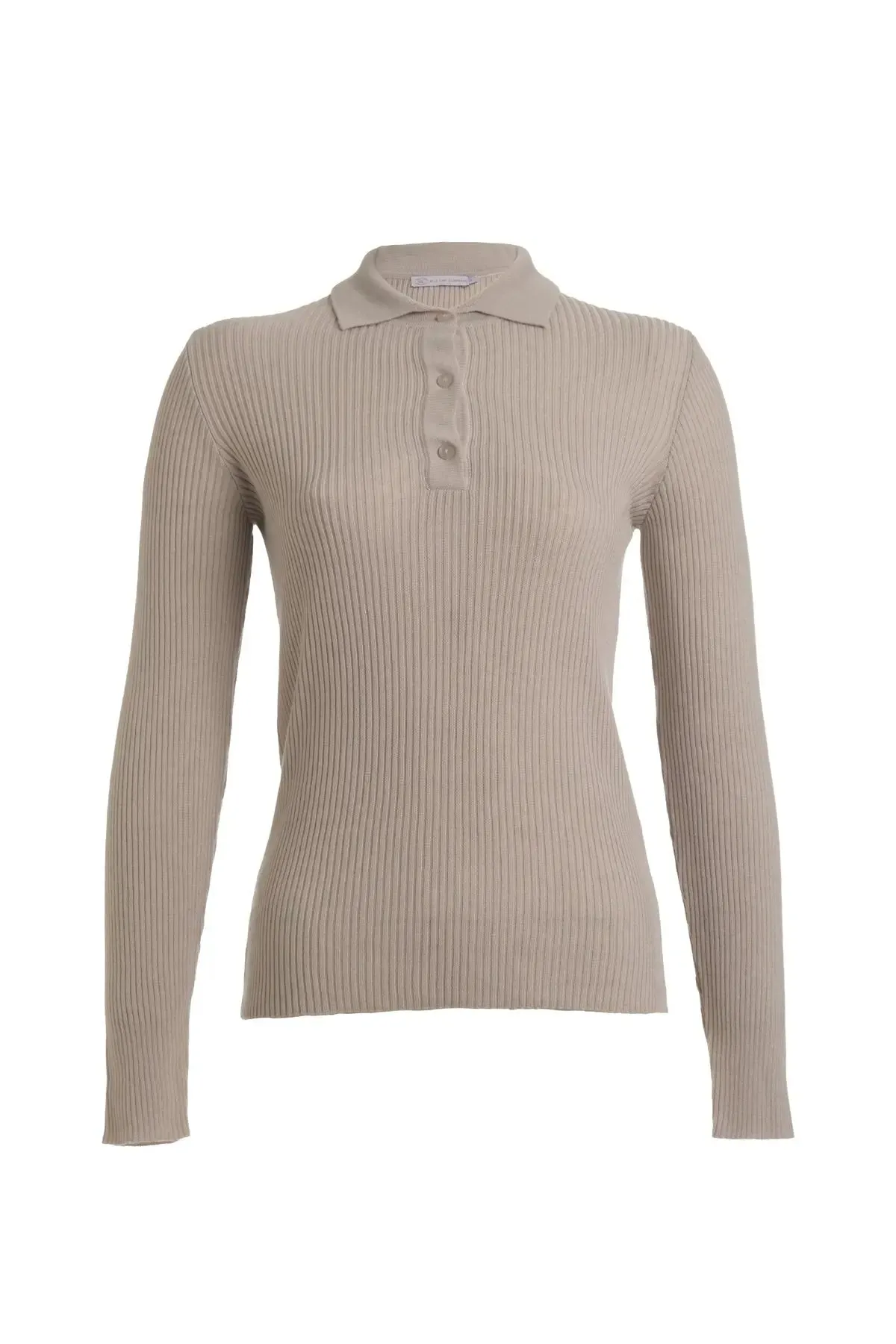 Light Gray Cashmere Melinda Polo Neck Long Sleeve Ribbed Women's Knitwear