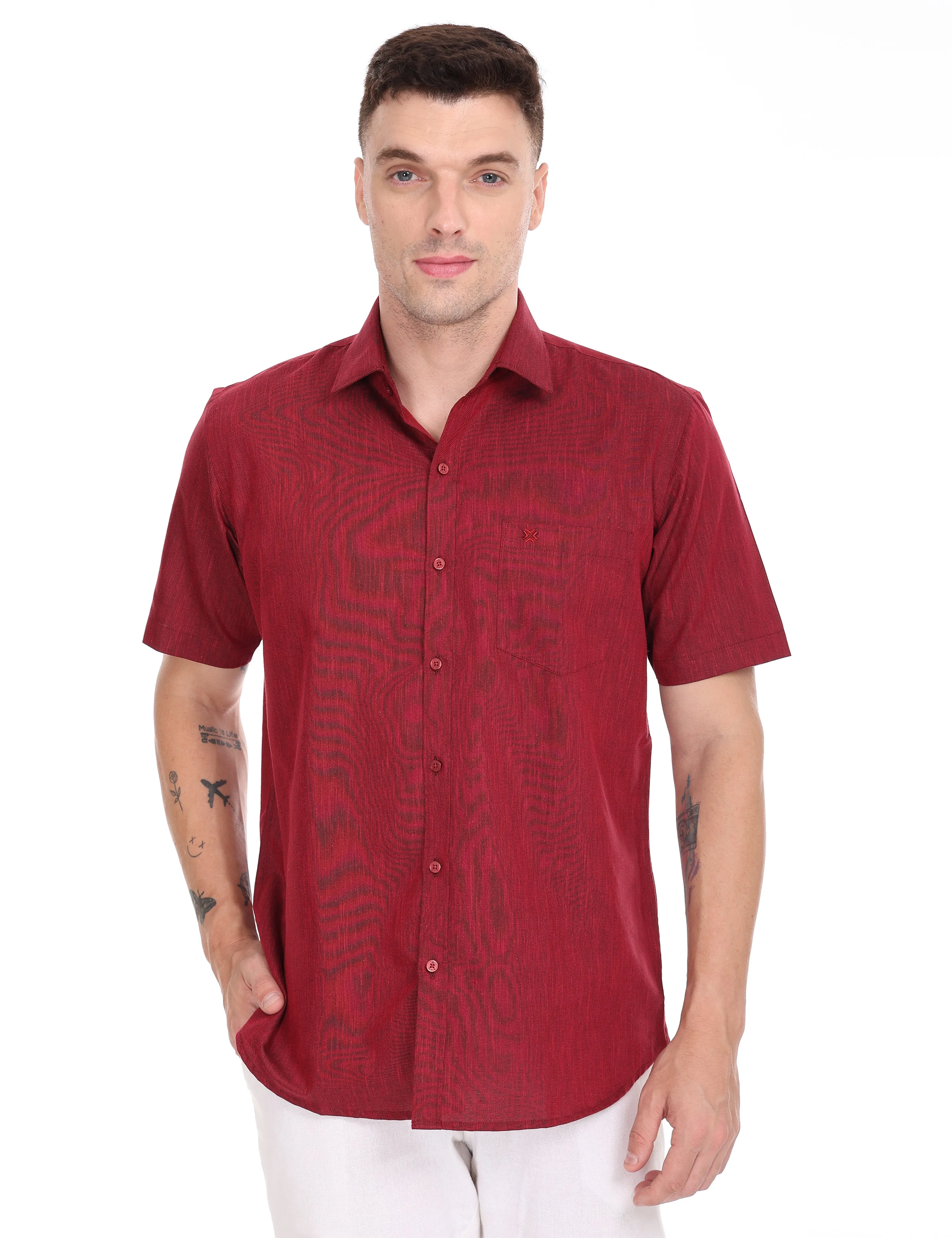 Linseed Cotton Colour Shirt Half Sleeve - 17010