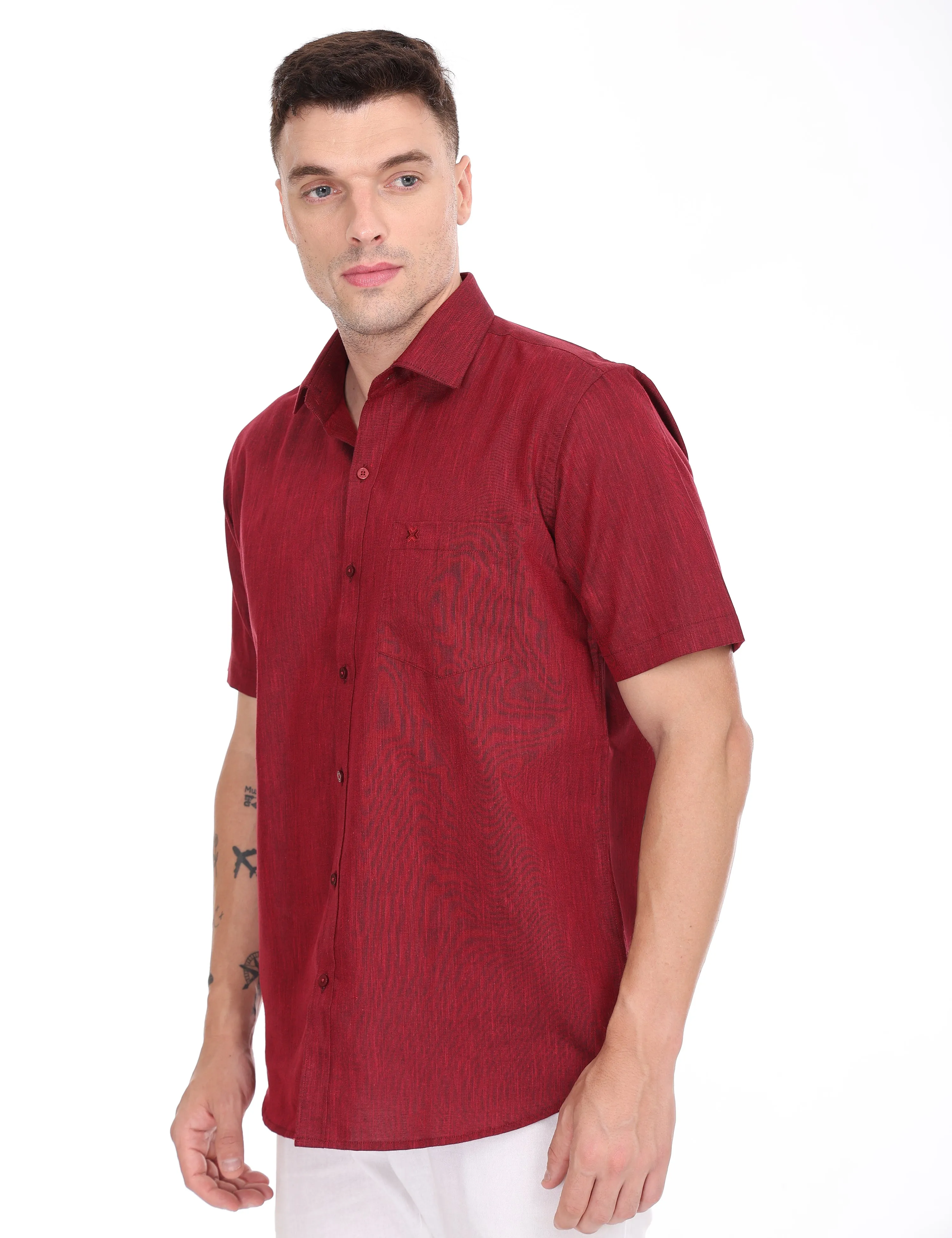 Linseed Cotton Colour Shirt Half Sleeve - 17010