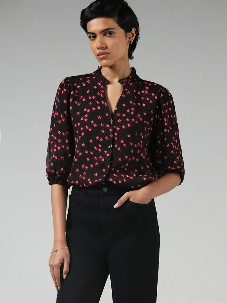 LOV Black Star Printed Shirt