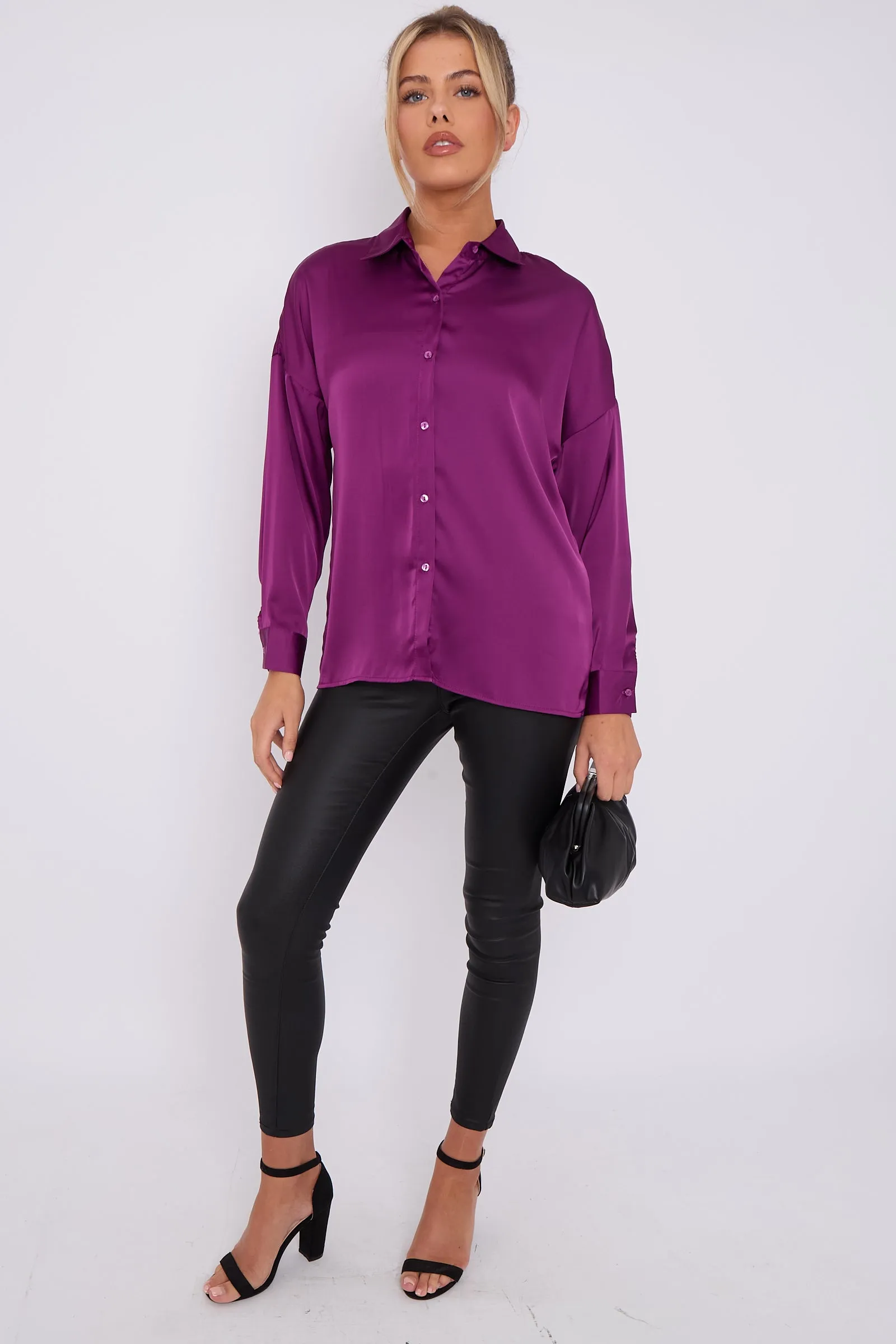 LOVE SUNSHINE Purple Brushed Satin Shirt