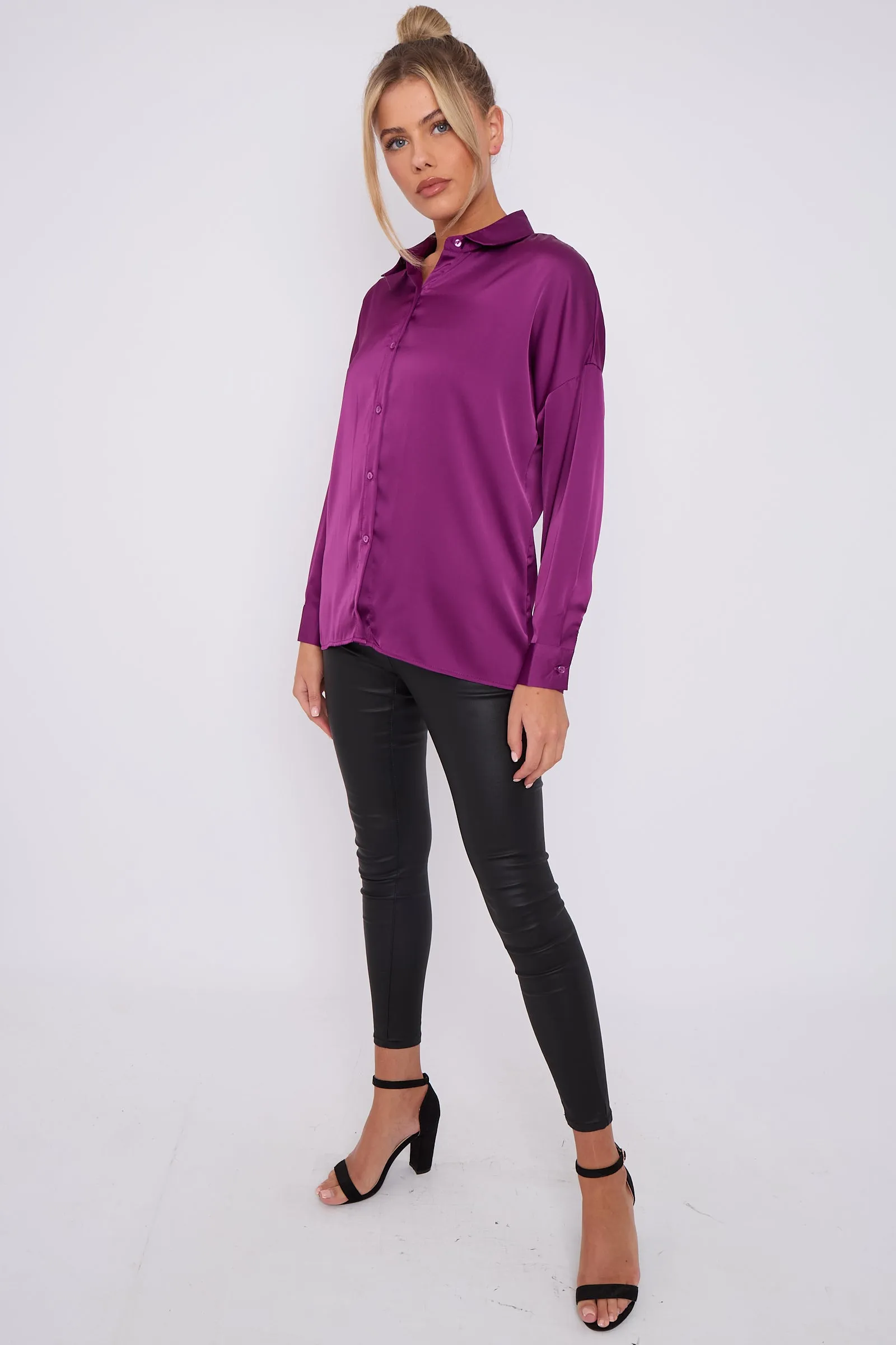 LOVE SUNSHINE Purple Brushed Satin Shirt