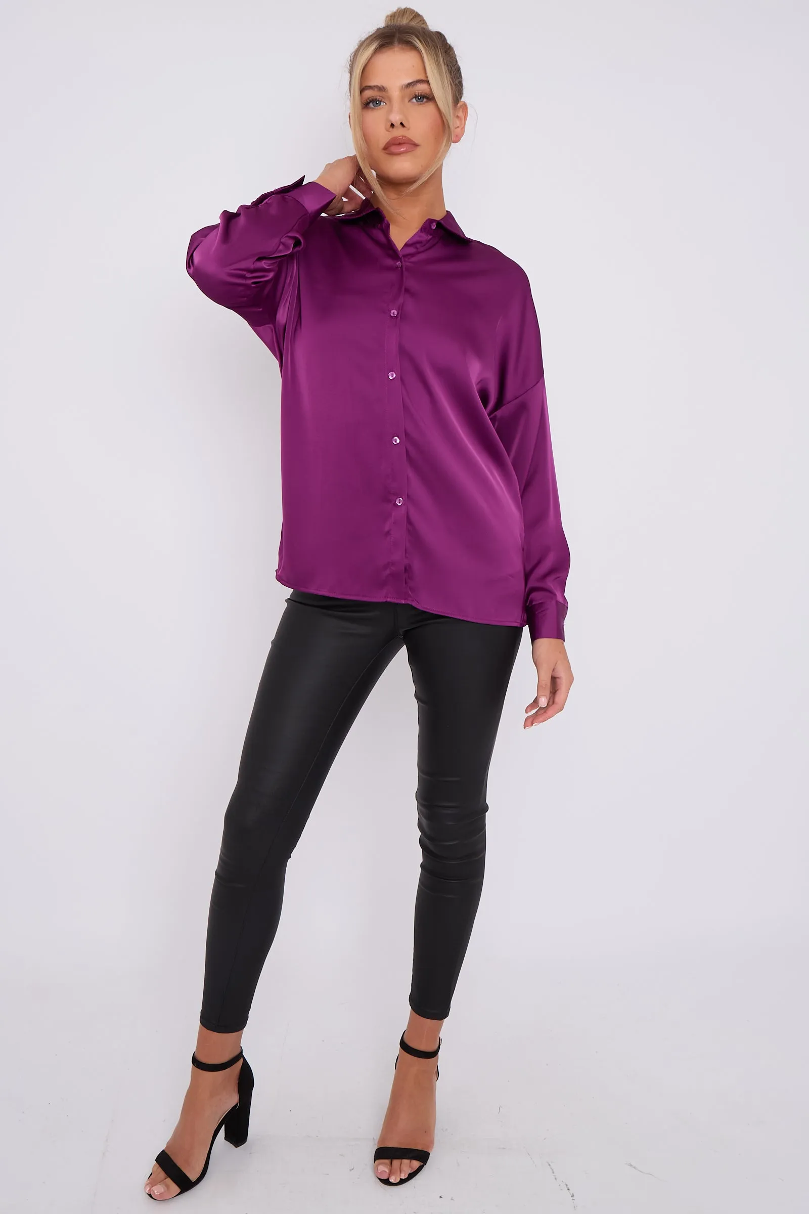 LOVE SUNSHINE Purple Brushed Satin Shirt