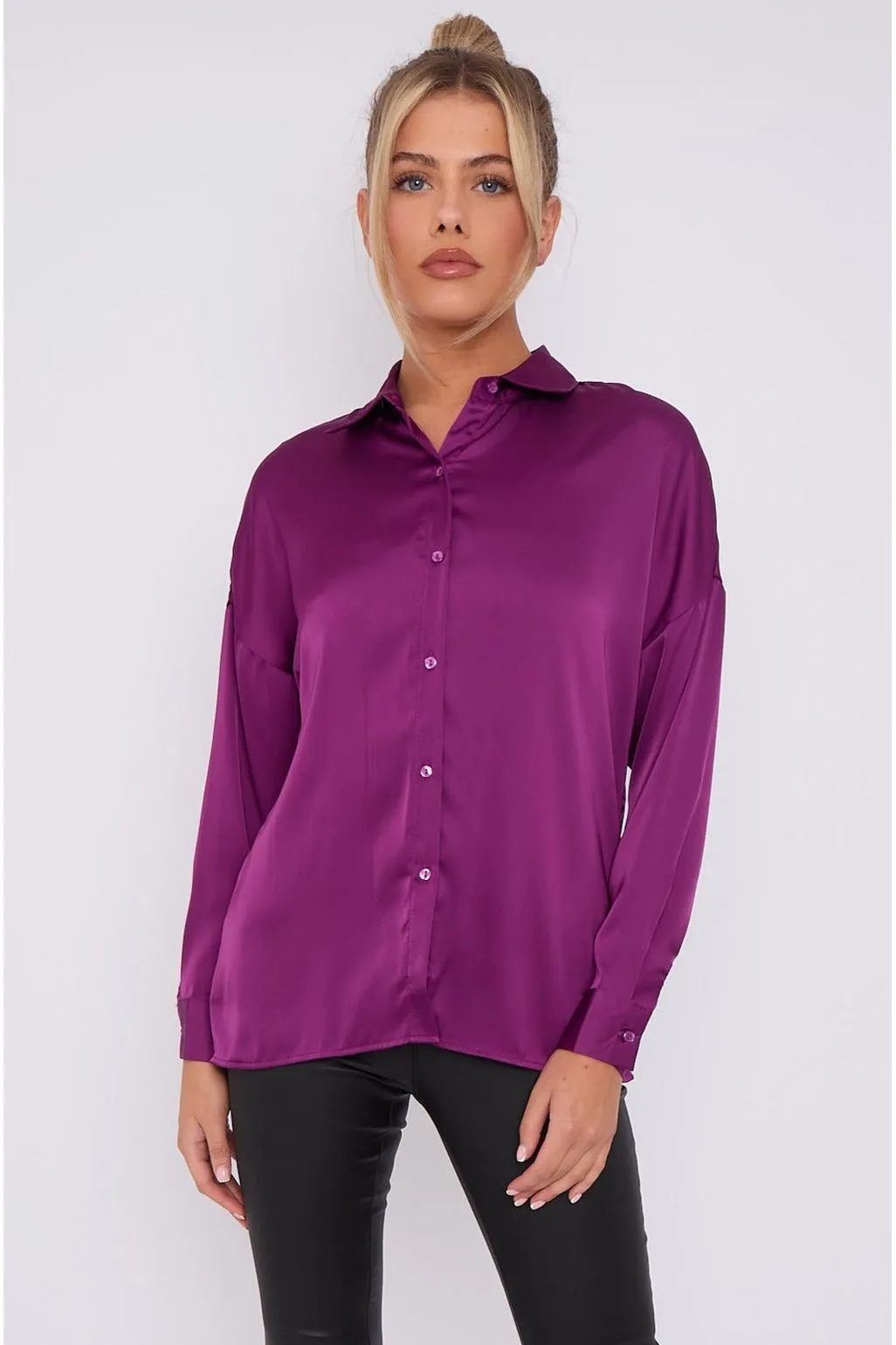 LOVE SUNSHINE Purple Brushed Satin Shirt