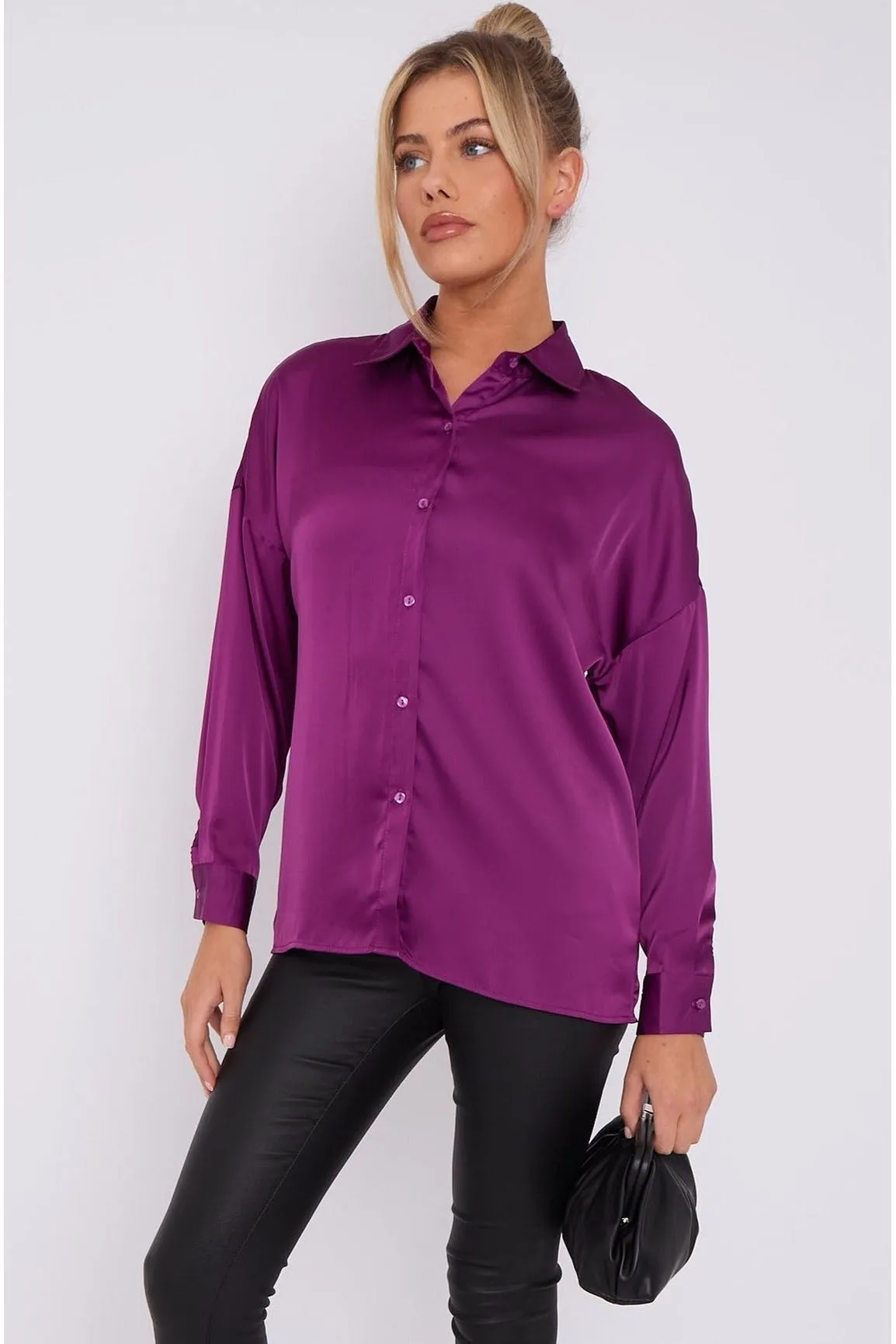 LOVE SUNSHINE Purple Brushed Satin Shirt