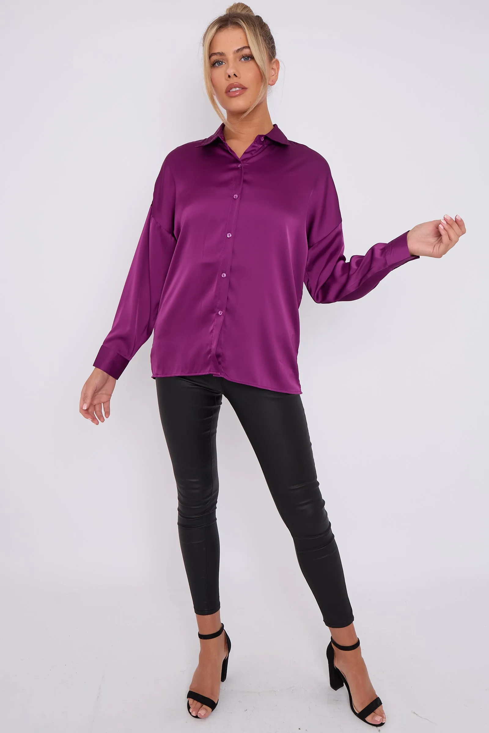 LOVE SUNSHINE Purple Brushed Satin Shirt