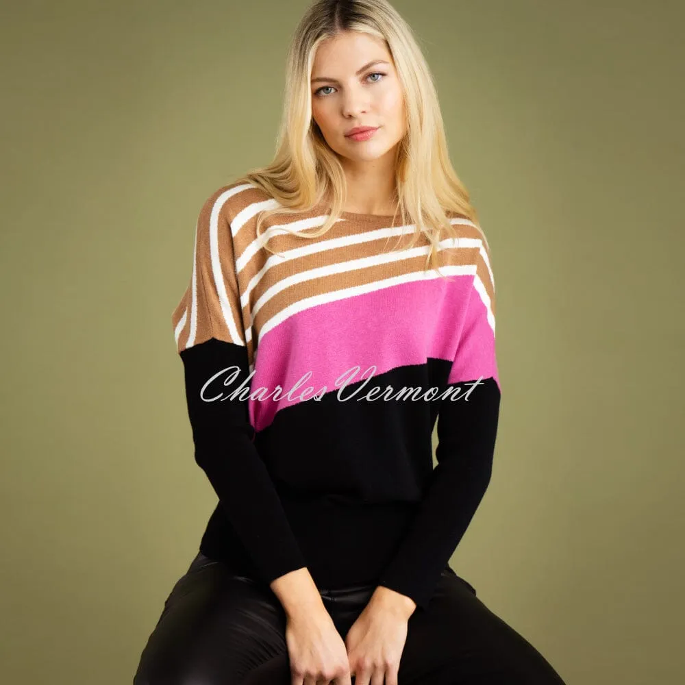 Marble Sweater - Style 7183-206 (Dark Pink / Black / Tobacco / Ivory)