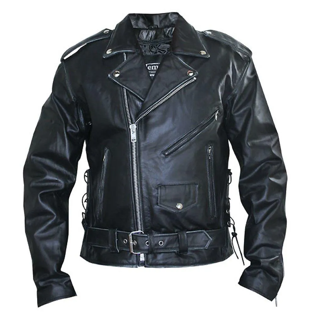 Men's Black Embossed Flying Skull Distressed Leather Jacket