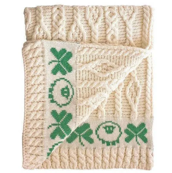 Merino Knit Irish Baby Blanket with Shamrock Design