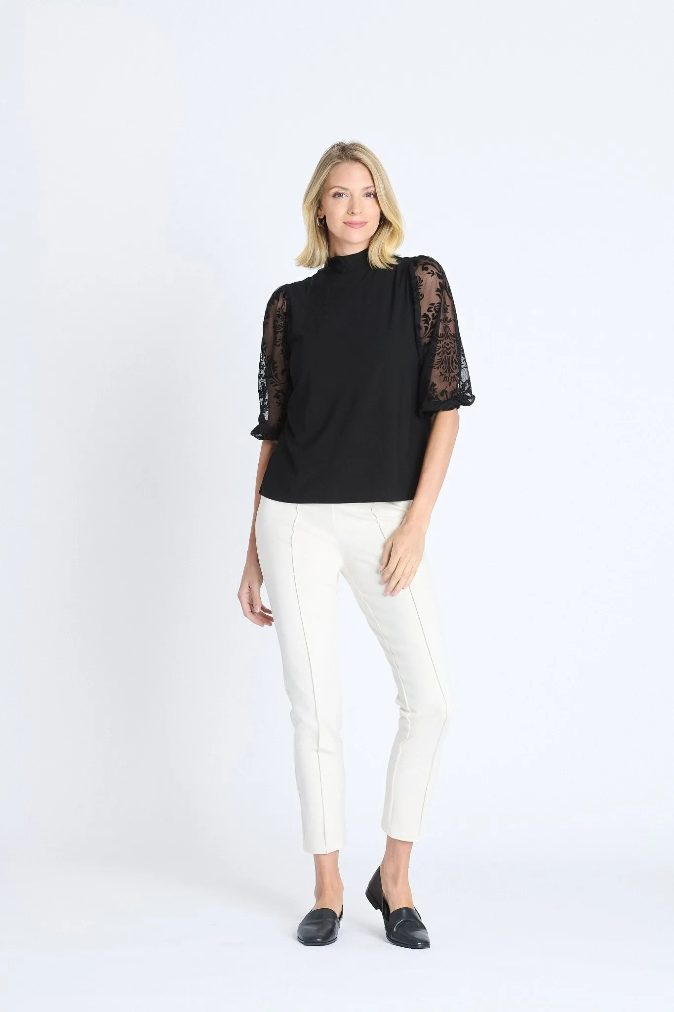 Mock Neck 3/4 Sleeve Lace Top