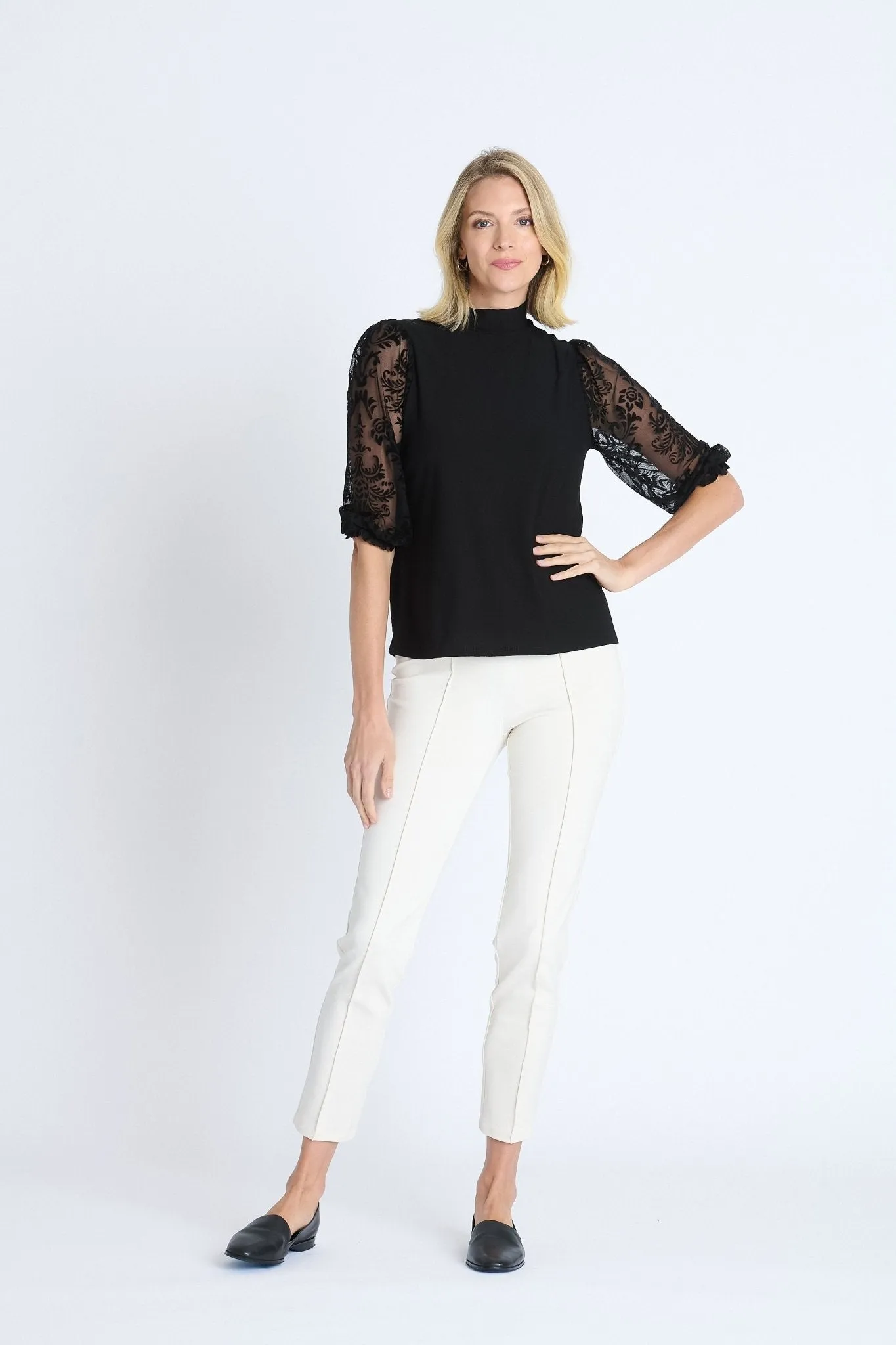 Mock Neck 3/4 Sleeve Lace Top