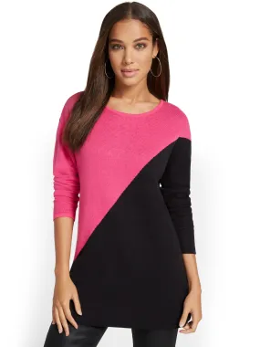 Mock-Neck Colorblock Tunic Sweater