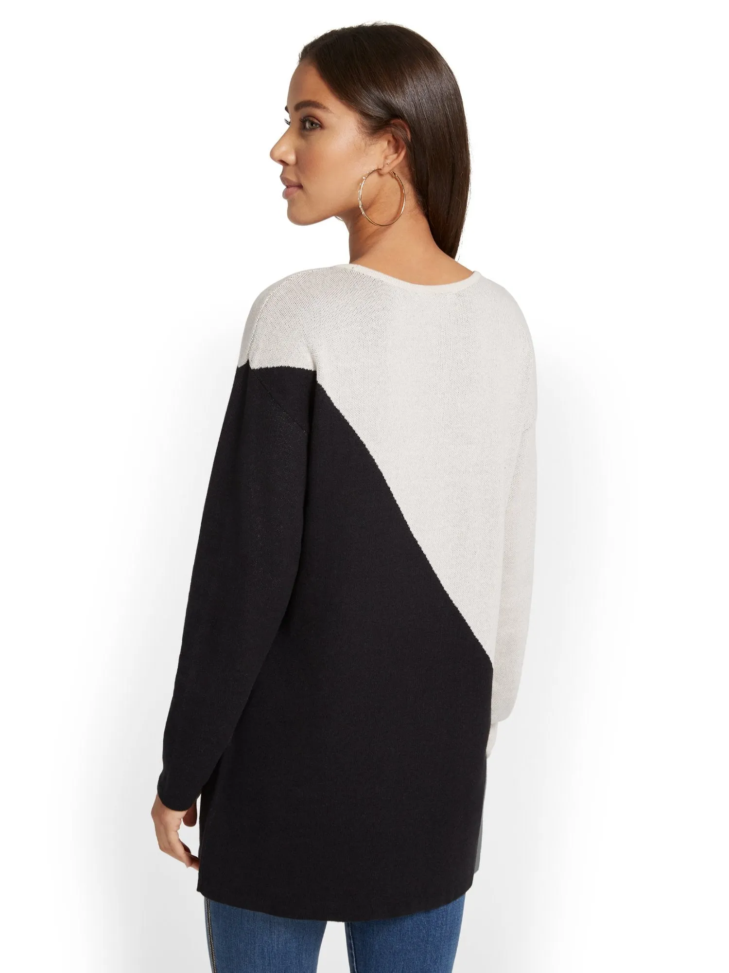 Mock-Neck Colorblock Tunic Sweater