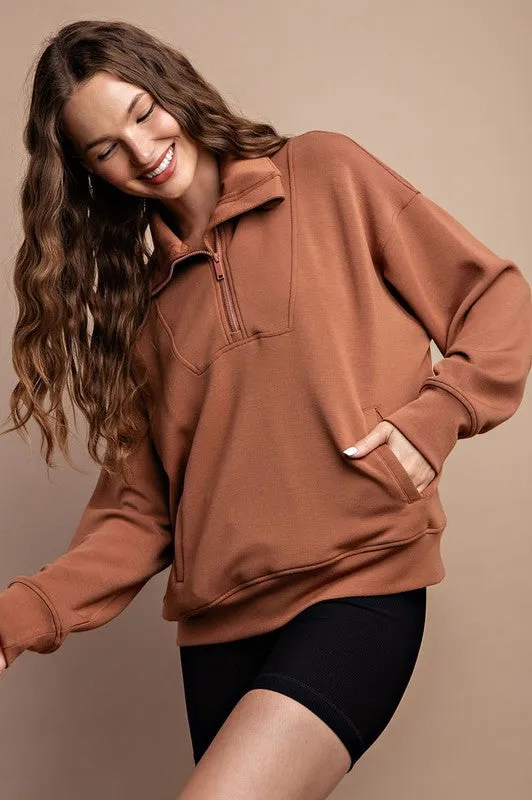 Modal Poly Span Quarter Zip Funnel Neck Pullover