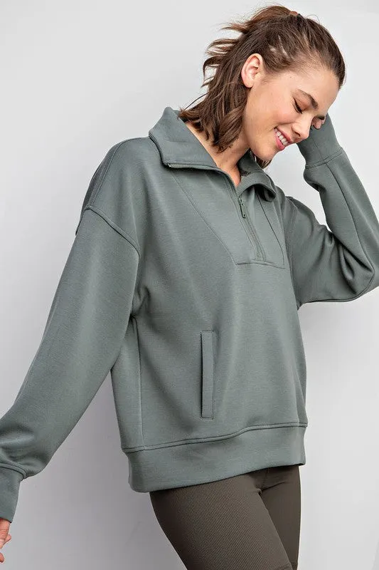 Modal Poly Span Quarter Zip Funnel Neck Pullover